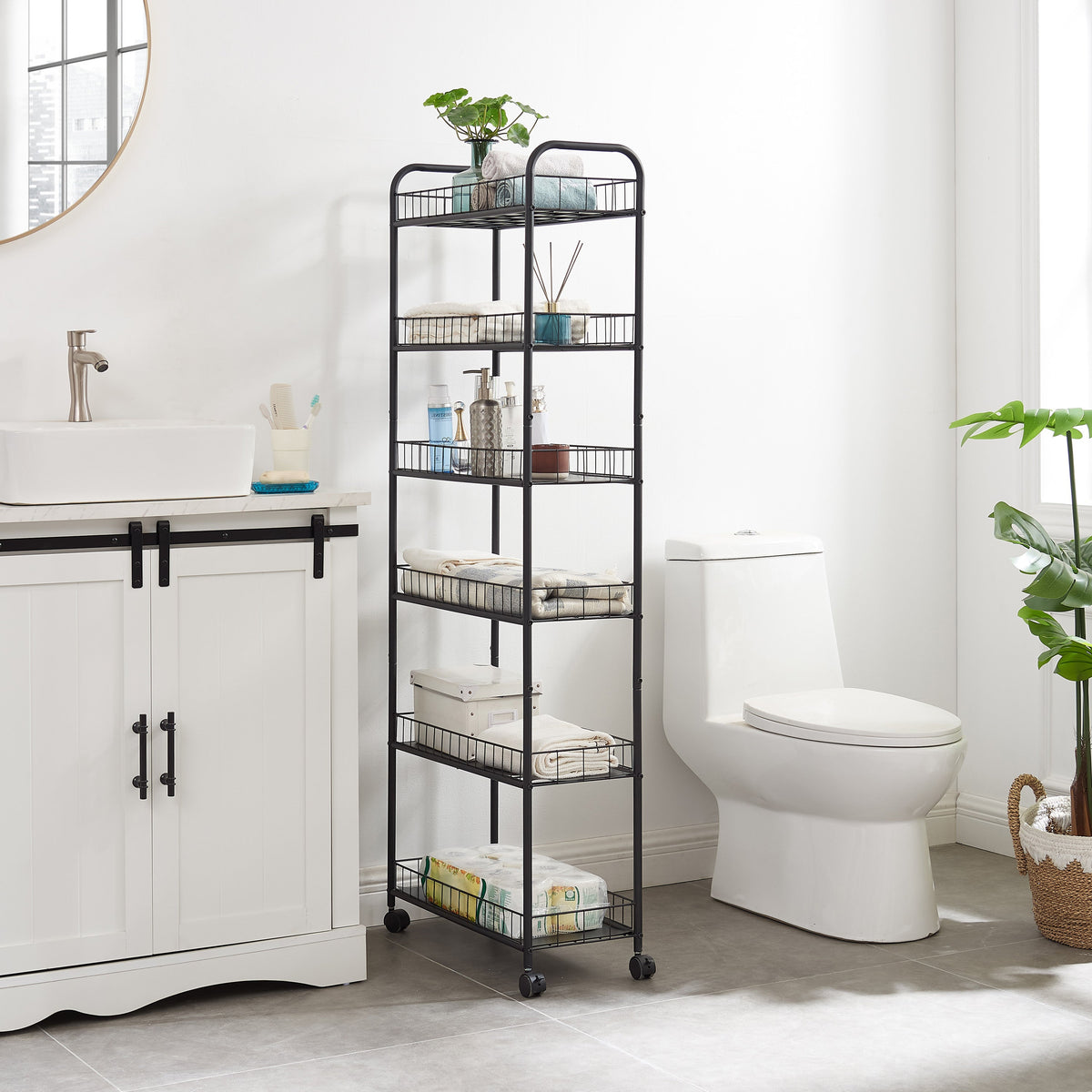 6 Tier Slim Rolling Storage Cart, Mobile Shelving Unit With Wheels, Metal Wire