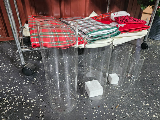 Glass cylinder vases, angled view