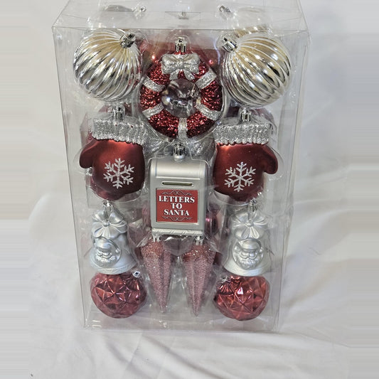 Holiday Living 42-count red and silver ornament set, back