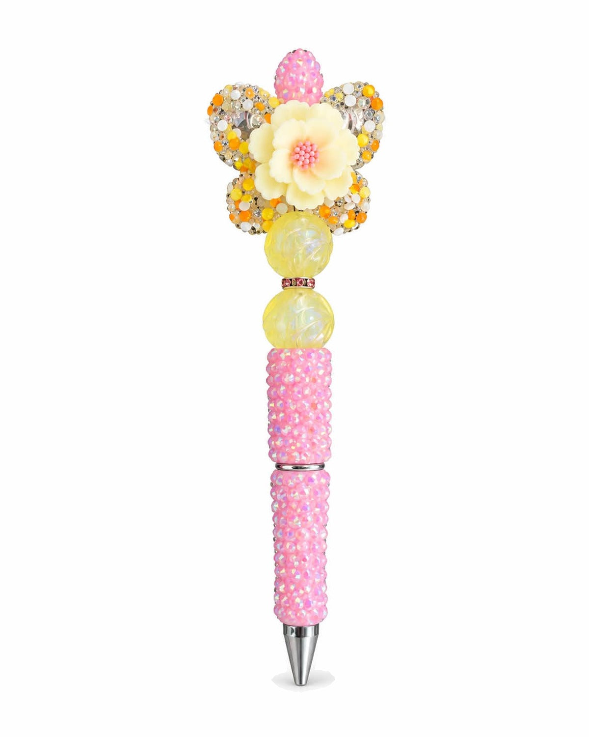 Yellow flower pink beaded pen
