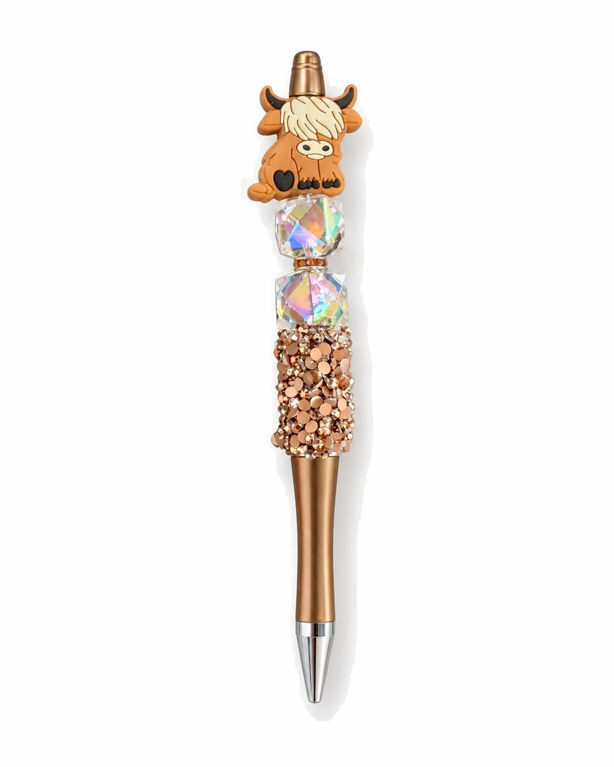 Cow charm bronze sparkle beaded pen