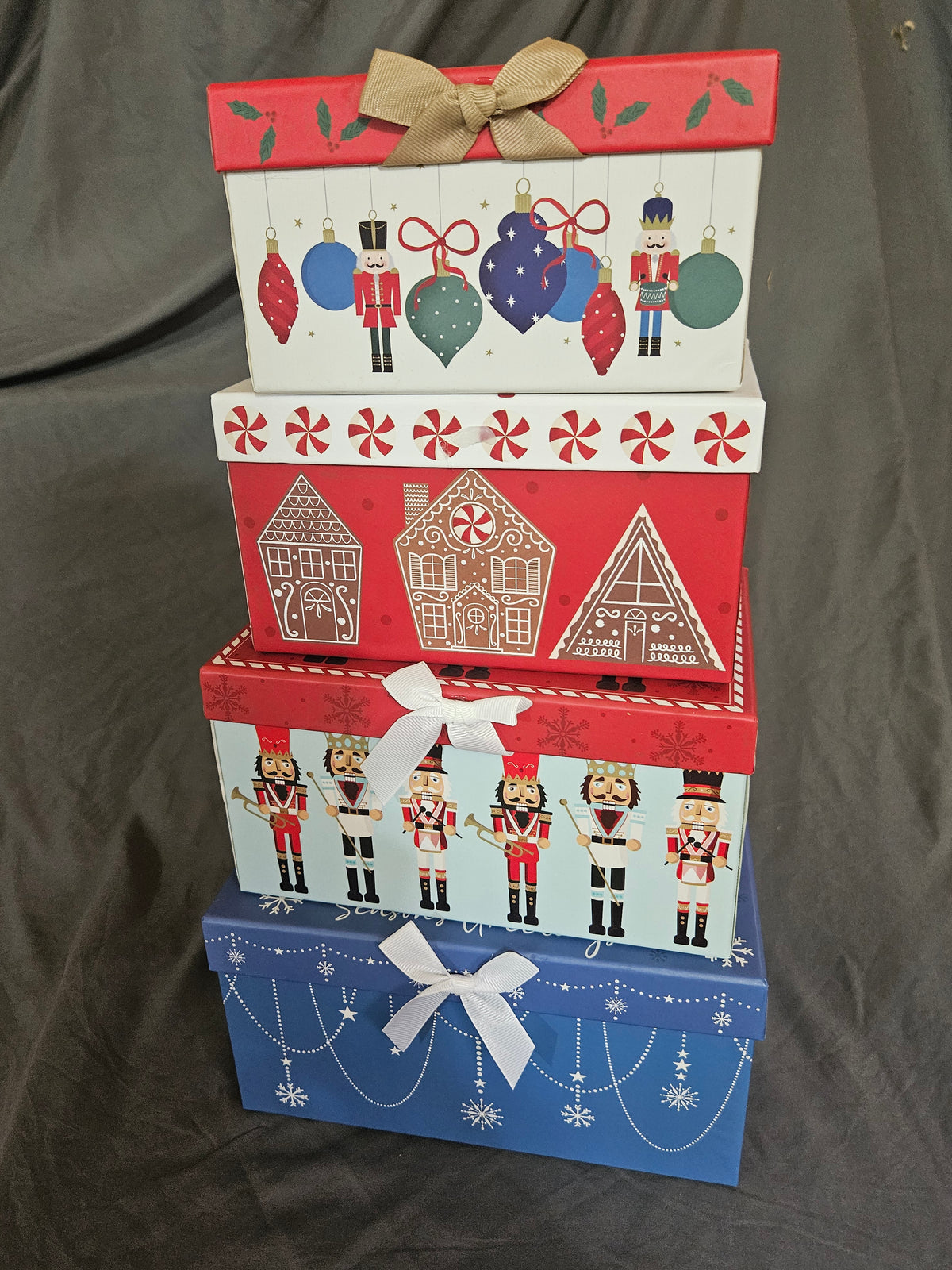 Candy Cane and Nutcracker Nesting Gift Box Set, 4-Piece