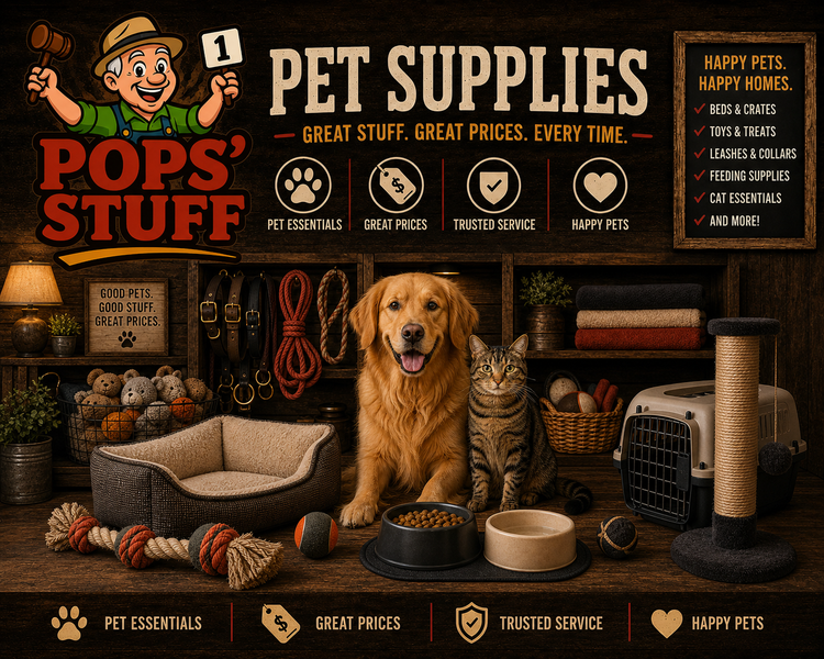 Pops' Stuff Pet Supplies collection — beds, toys, feeding supplies and pet essentials