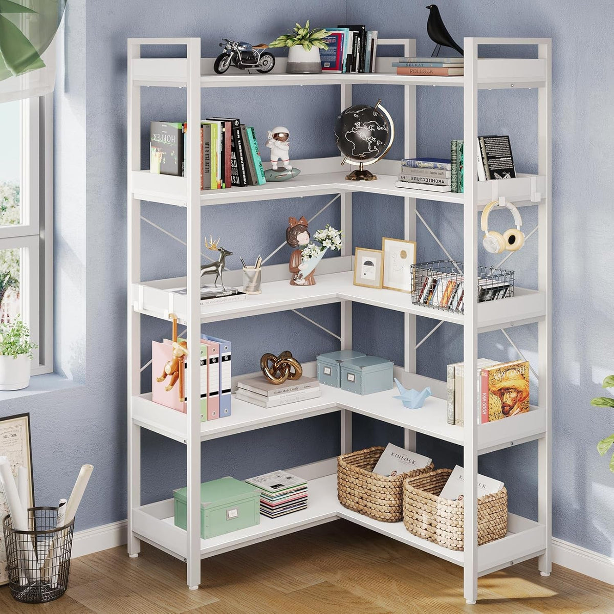 White Five Tier Corner Bookshelf Durable Construction