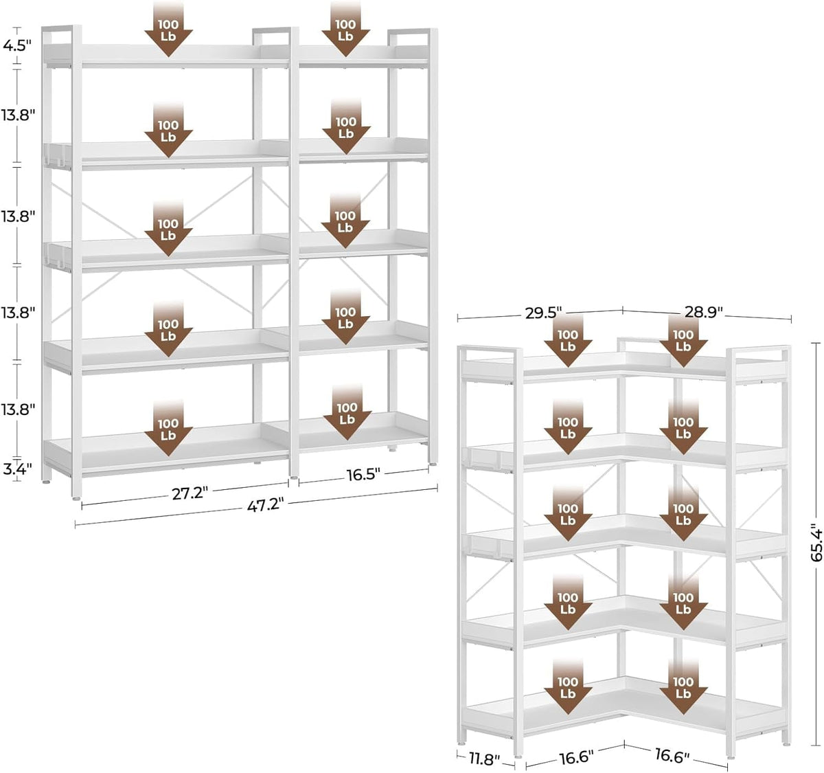 White Five Tier Corner Bookshelf Durable Construction