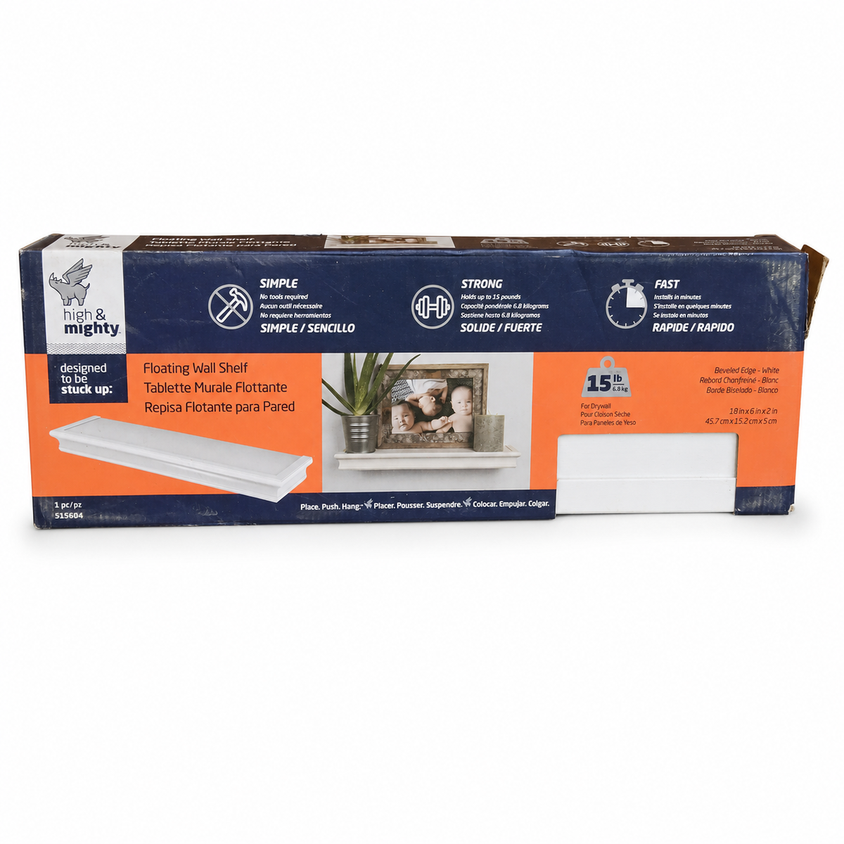 High & Mighty 18-inch white floating wall shelf, model 515604