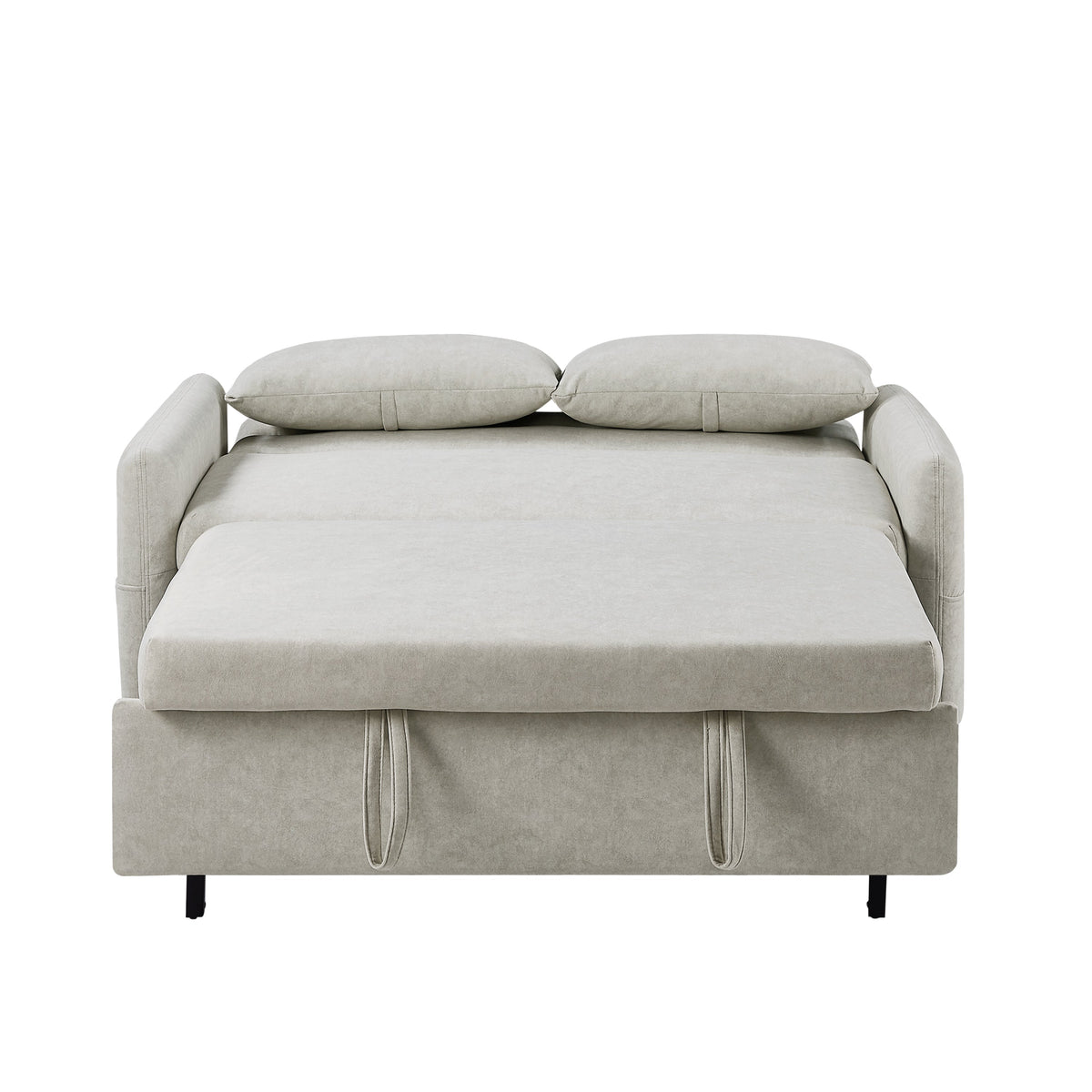 Beige 55.1-Inch Pull-Out Sleeper Loveseat with USB Charging
