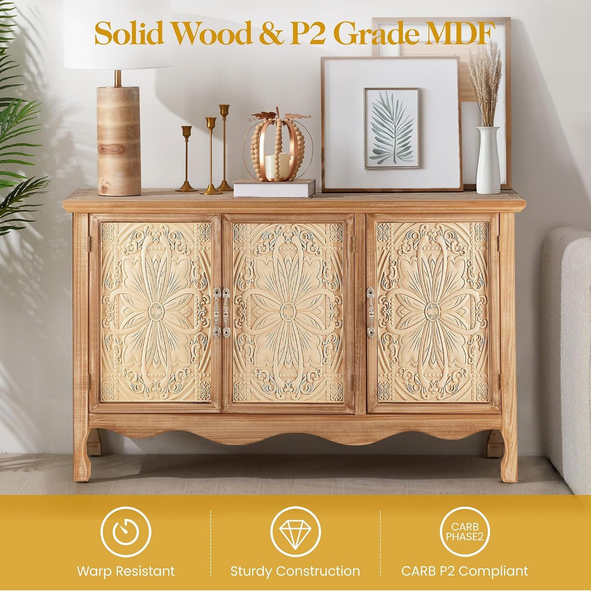 49 Inch Handcrafted Weathered Oak Sideboard Cabinet