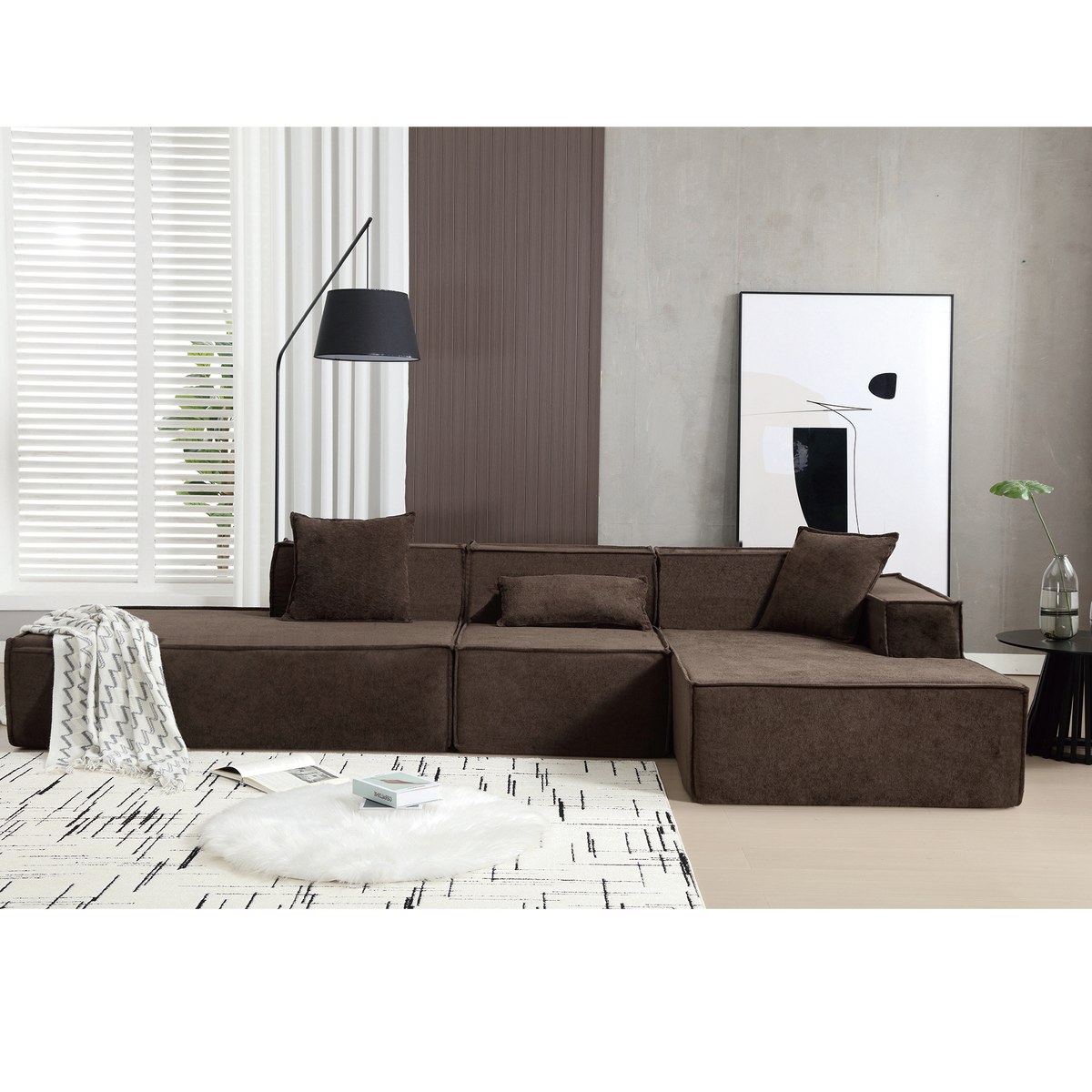Dark Brown 3-Piece Modular Sectional Sofa – 129.5 in