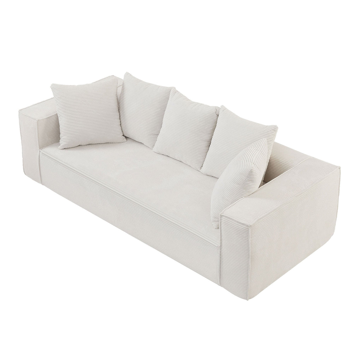 88.97inch Corduroy Sofa With 5 Matching Toss Pillows, Sleek Design