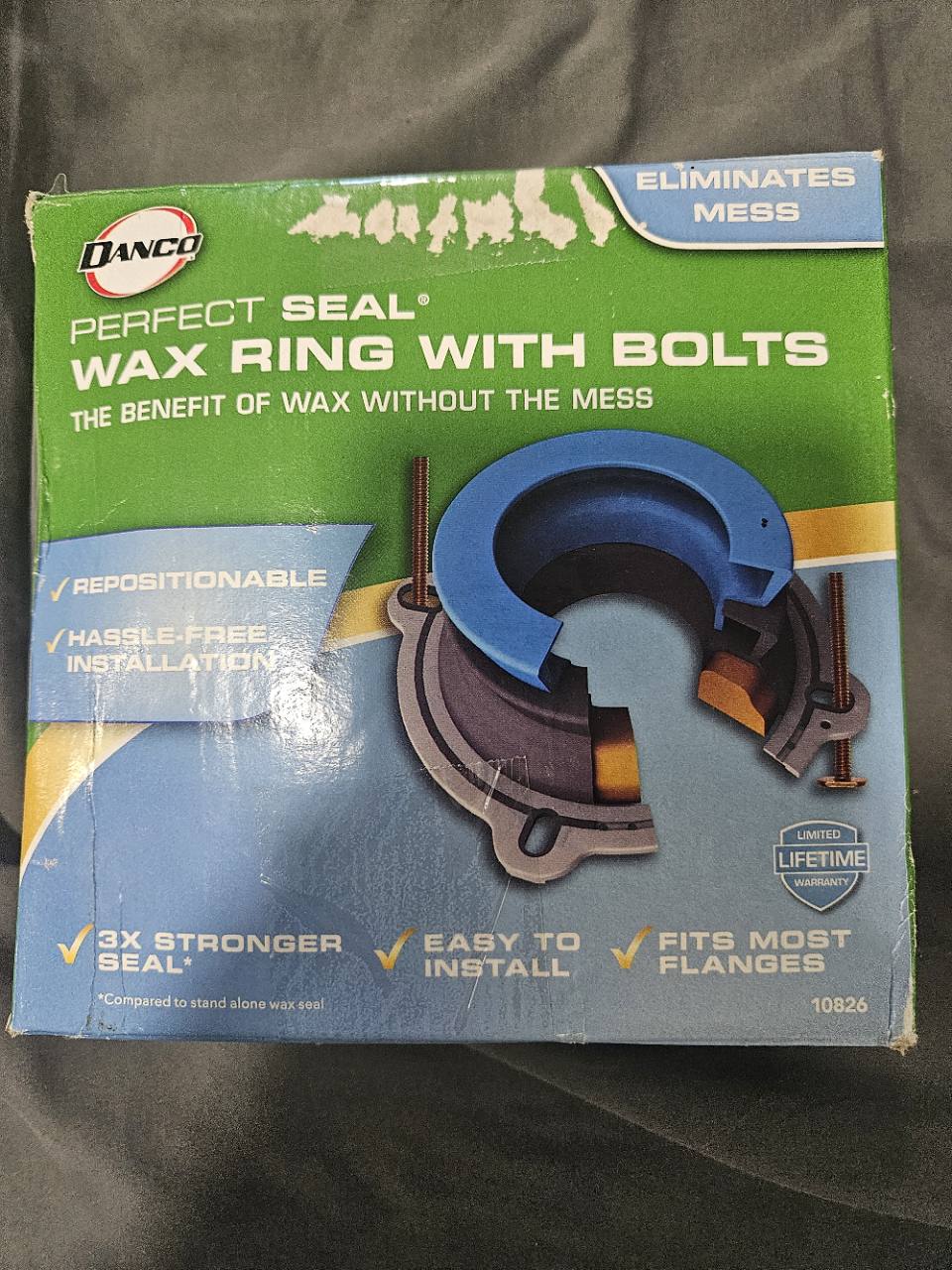 Danco Perfect Seal Wax Ring with Bolts 10826, front of actual box