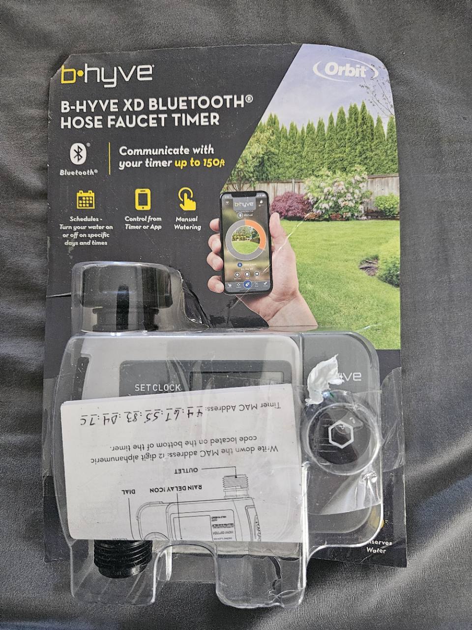 Orbit B-hyve XD 24511 single-outlet hose timer in actual opened retail packaging