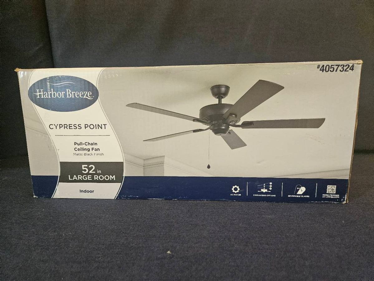 Harbor Breeze Cypress Point 52 in Matte Black Ceiling Fan CPR52MBK5 - New in Box