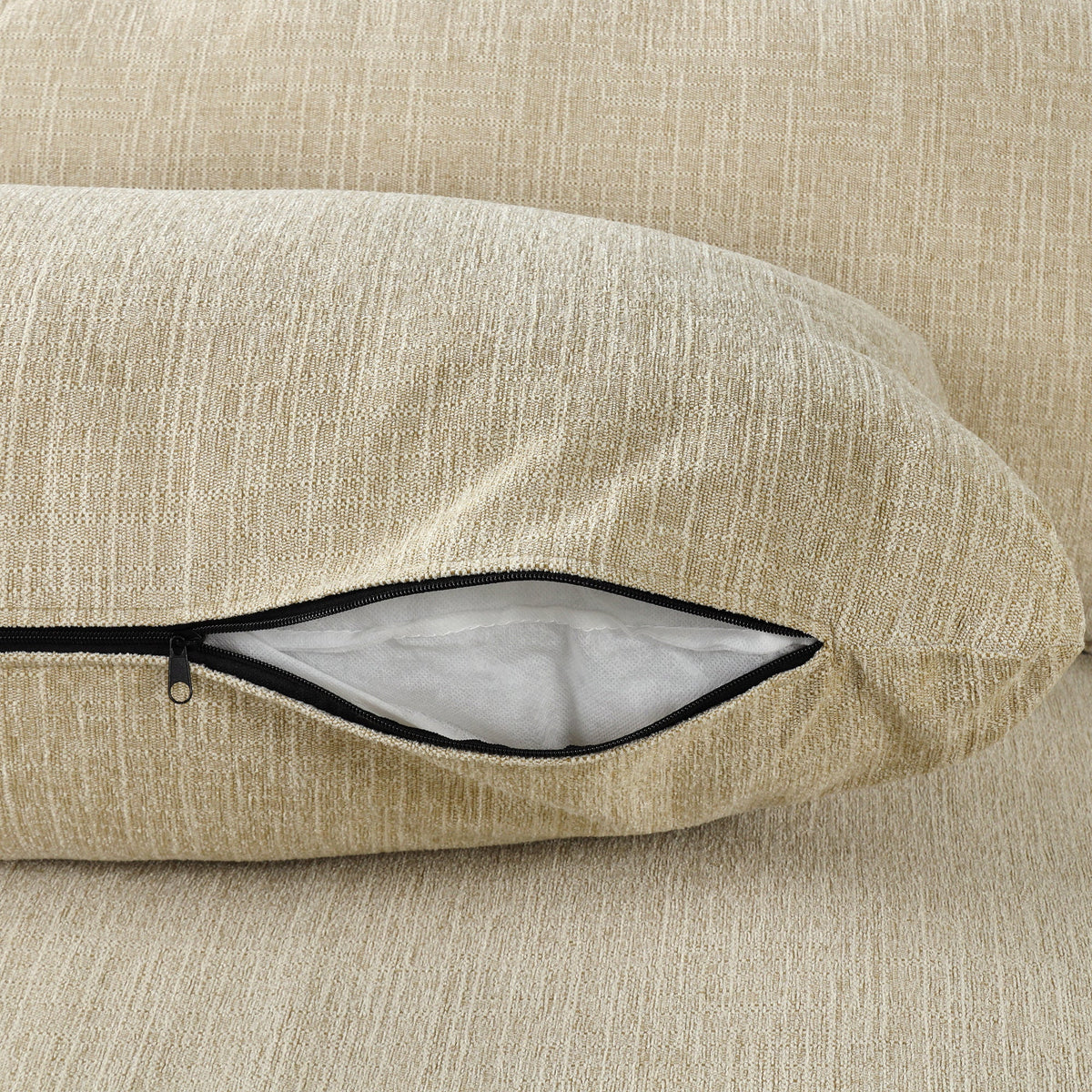Beige Chenille 4-Seat Sectional Sofa with Ottoman & USB – 128 in