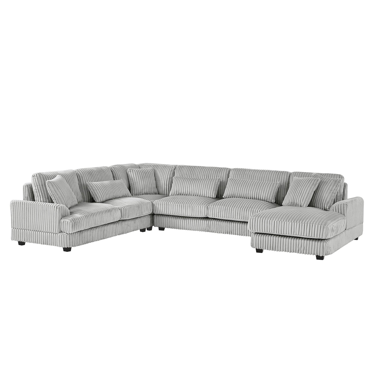 Gray Corduroy 129-Inch U-Shaped 5-Seat Sectional Sofa