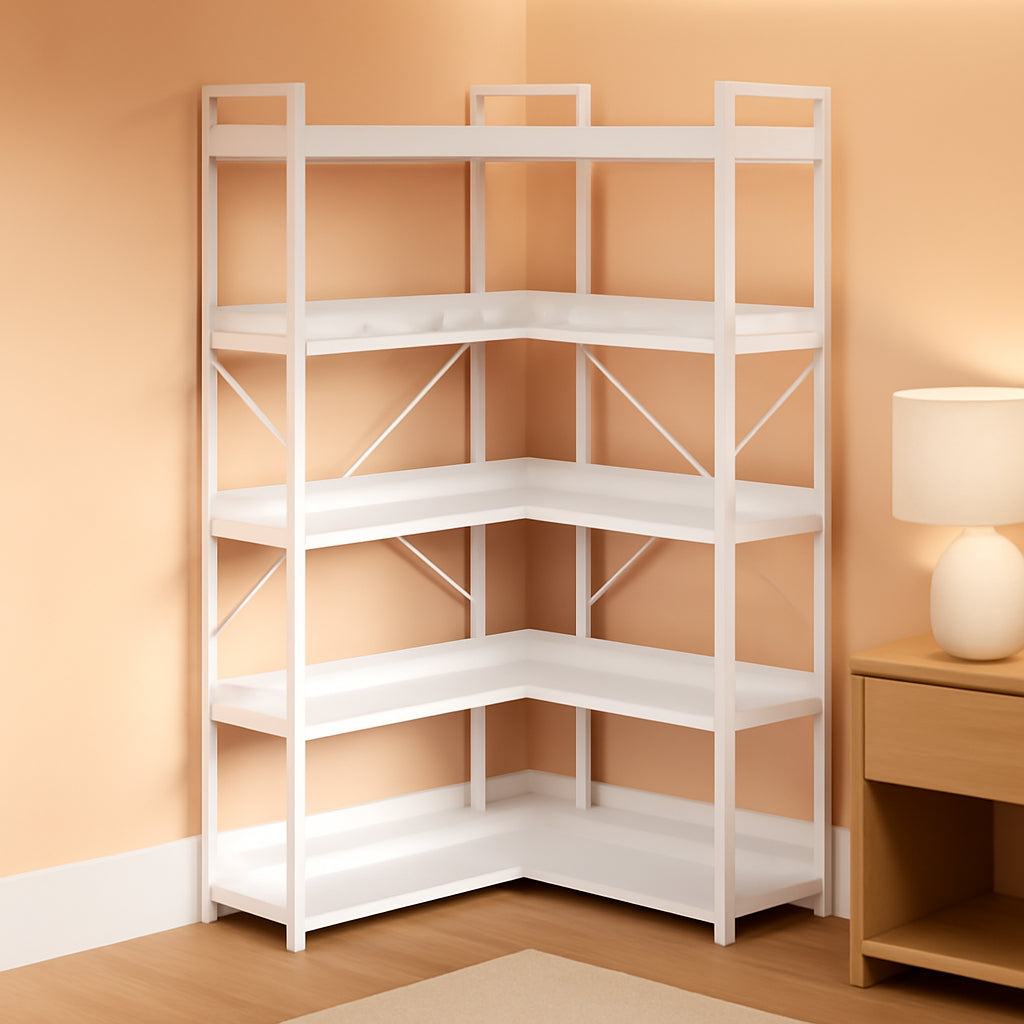 White Five Tier Corner Bookshelf Durable Construction