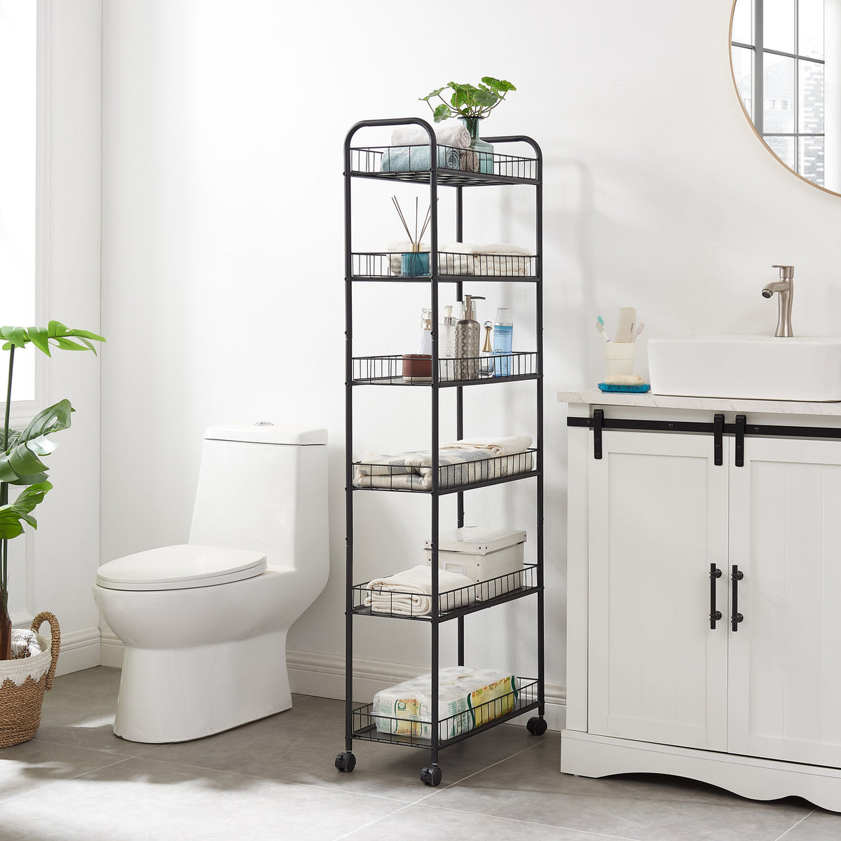 6 Tier Slim Rolling Storage Cart, Mobile Shelving Unit With Wheels, Metal Wire