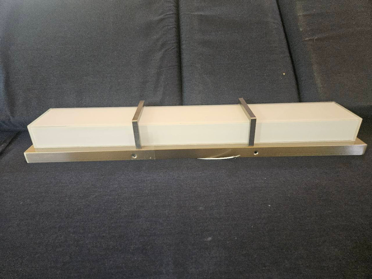 Linear Wall-Mount Vanity Light, Frosted White Panels, Gold-Tone Frame - New No Box