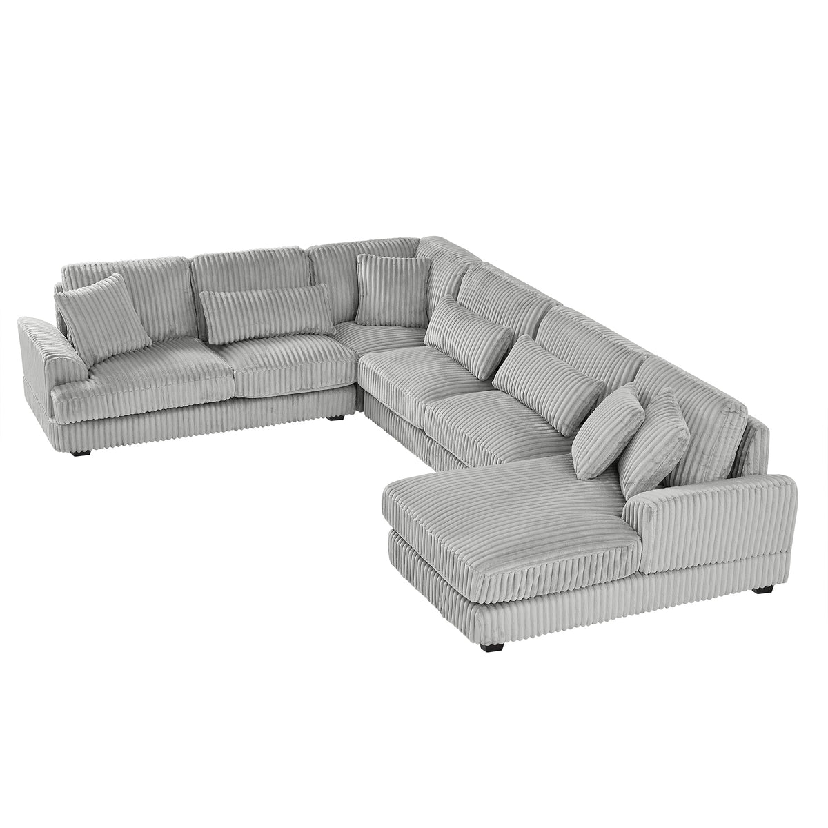 Gray Corduroy 129-Inch U-Shaped 5-Seat Sectional Sofa