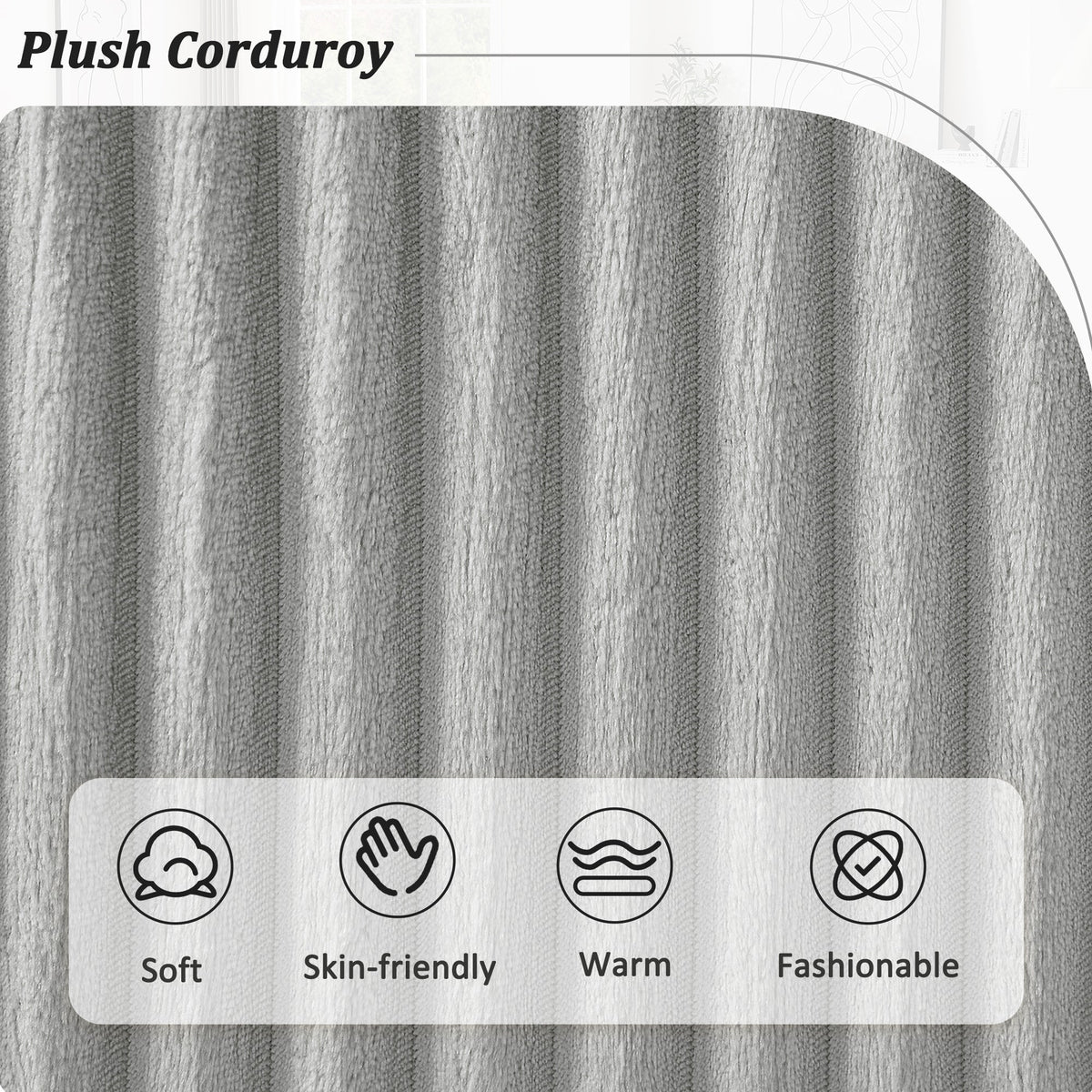 Gray Corduroy 129-Inch U-Shaped 5-Seat Sectional Sofa