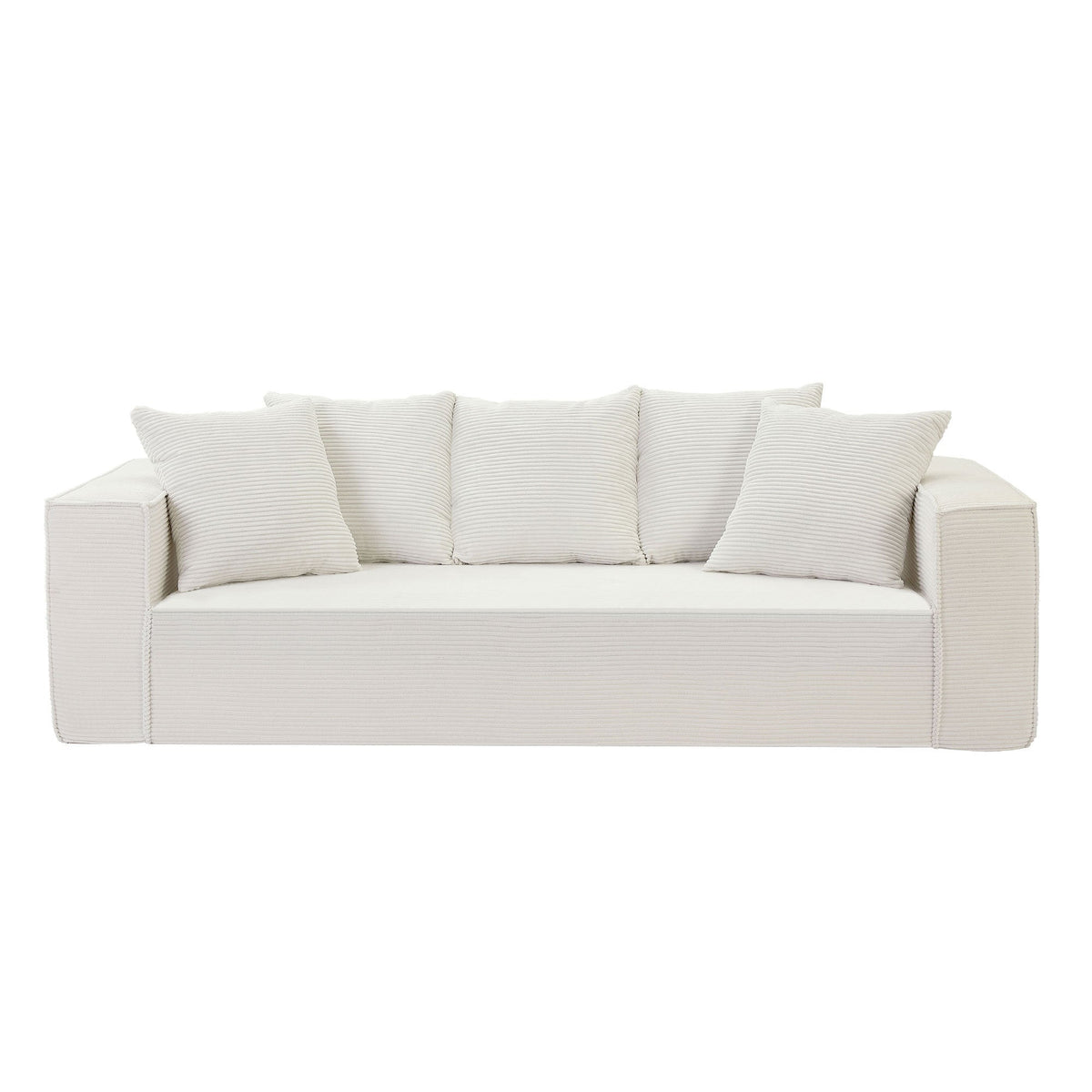 88.97inch Corduroy Sofa With 5 Matching Toss Pillows, Sleek Design