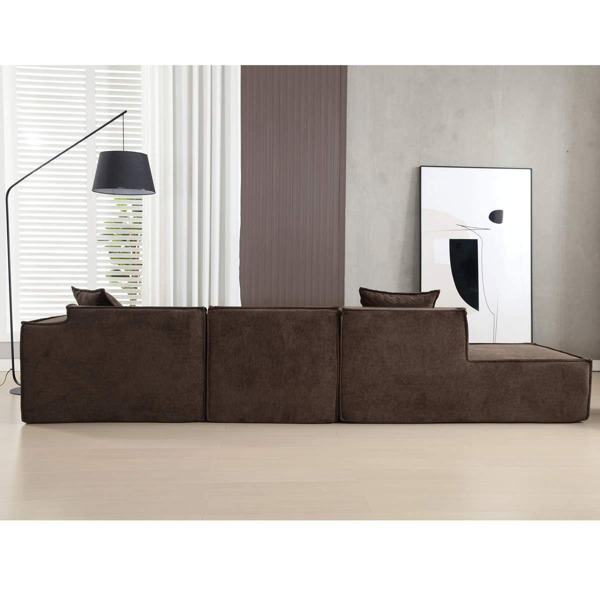 Dark Brown 3-Piece Modular Sectional Sofa – 129.5 in