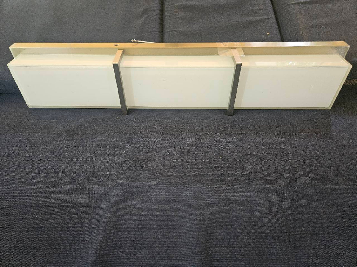 Linear Wall-Mount Vanity Light, Frosted White Panels, Gold-Tone Frame - New No Box