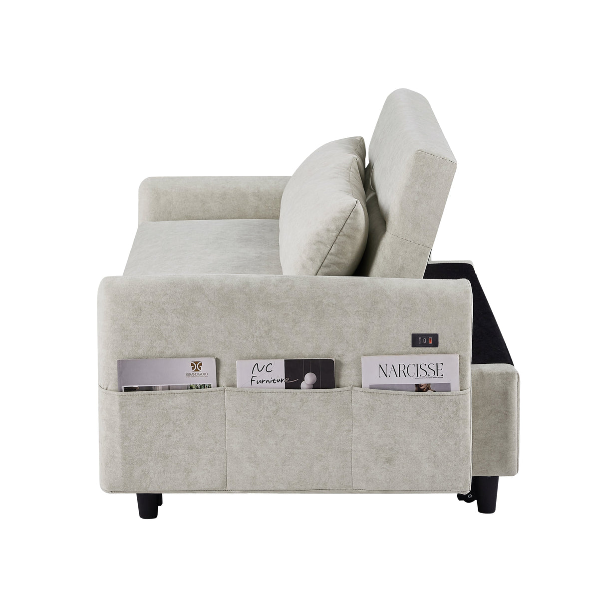 Beige 55.1-Inch Pull-Out Sleeper Loveseat with USB Charging