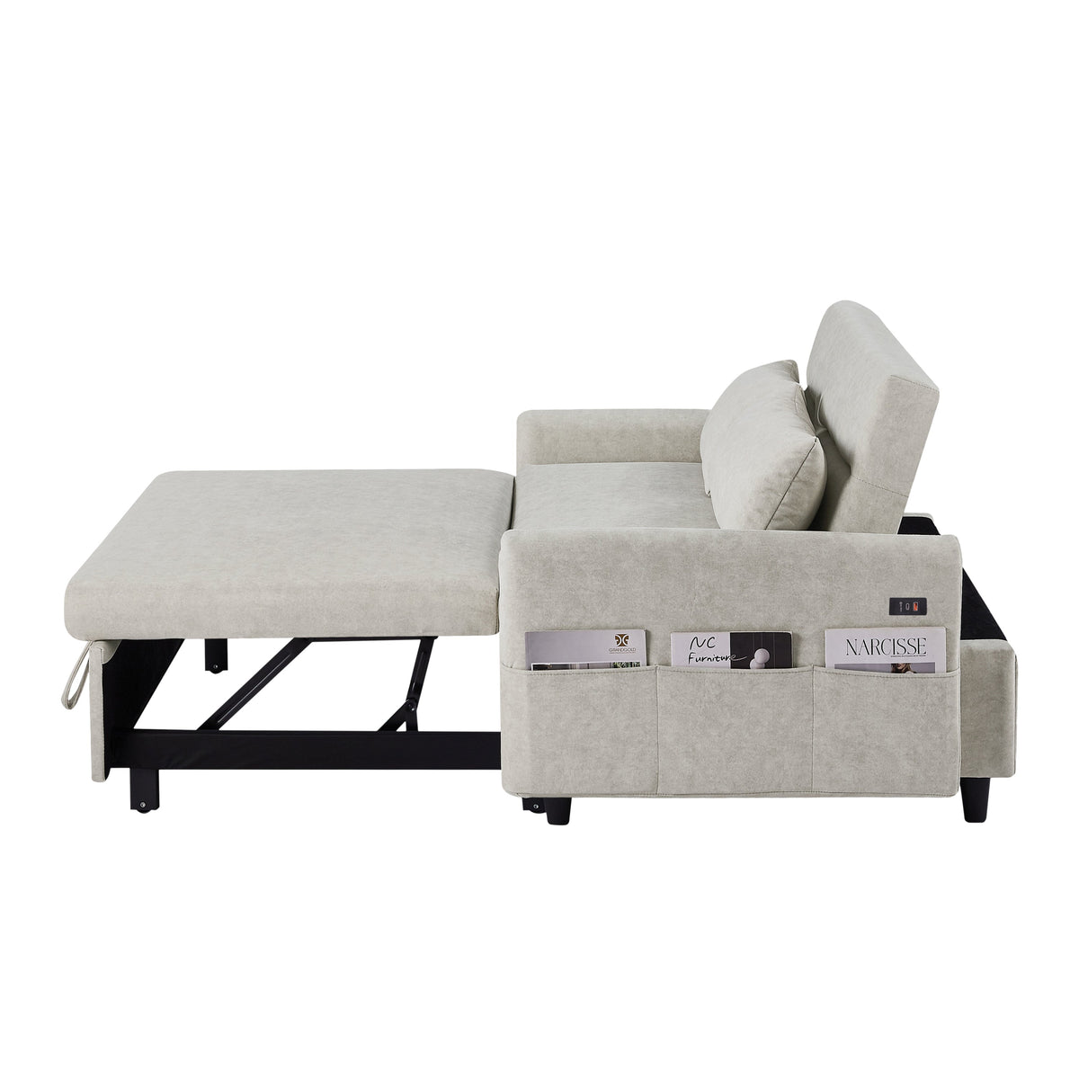 Beige 55.1-Inch Pull-Out Sleeper Loveseat with USB Charging