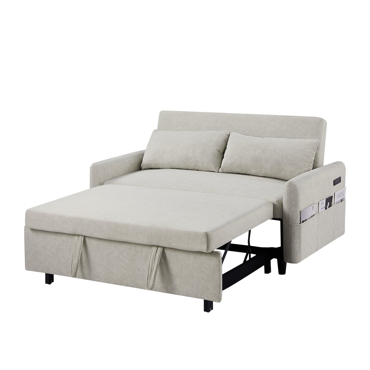 Beige 55.1-Inch Pull-Out Sleeper Loveseat with USB Charging