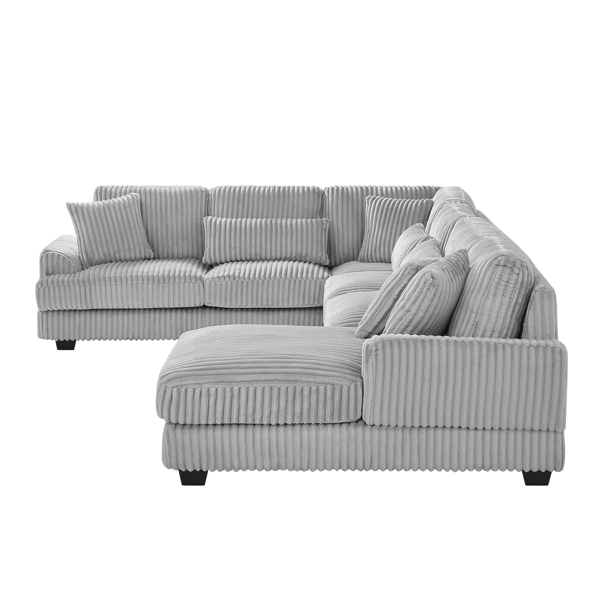 Gray Corduroy 129-Inch U-Shaped 5-Seat Sectional Sofa
