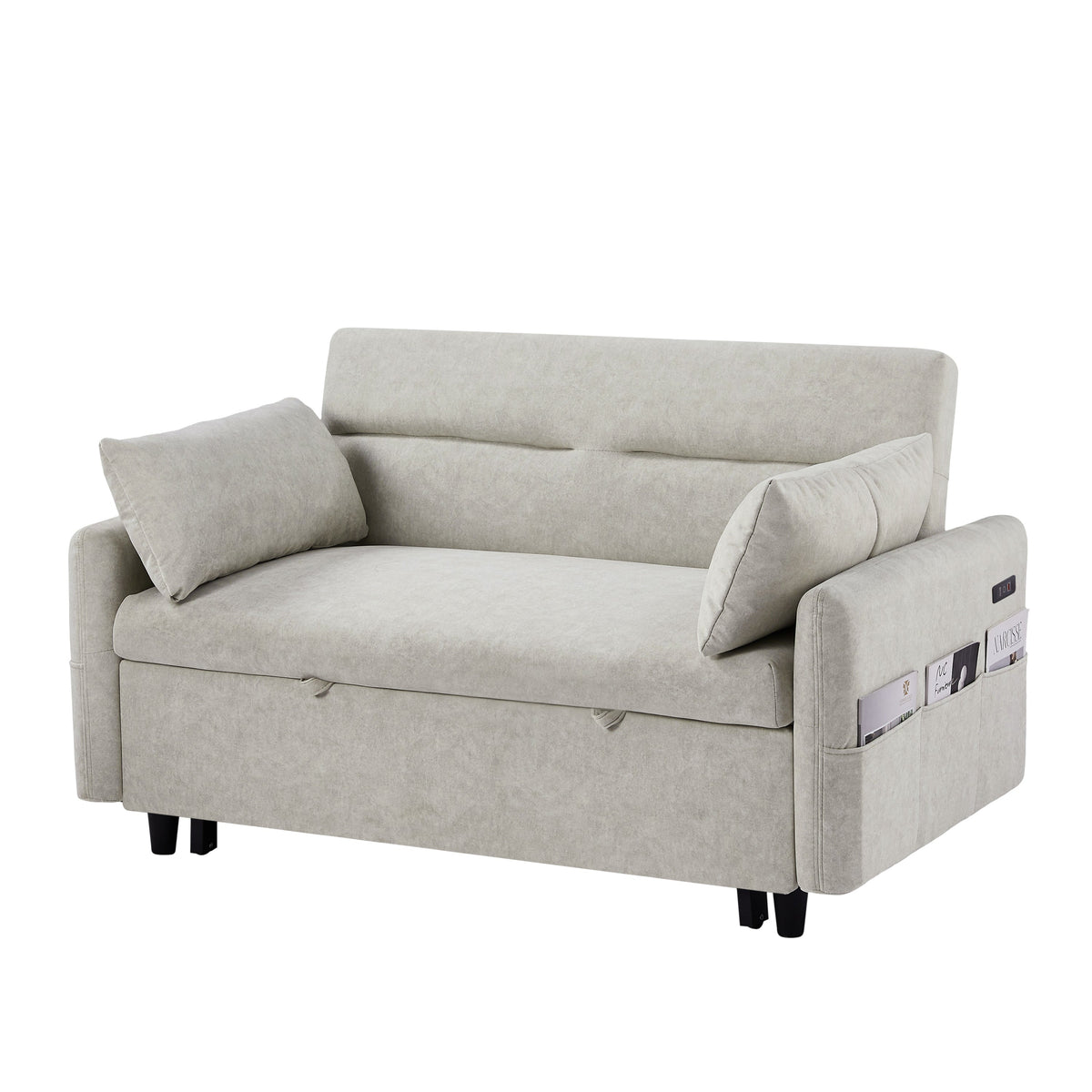 Beige 55.1-Inch Pull-Out Sleeper Loveseat with USB Charging