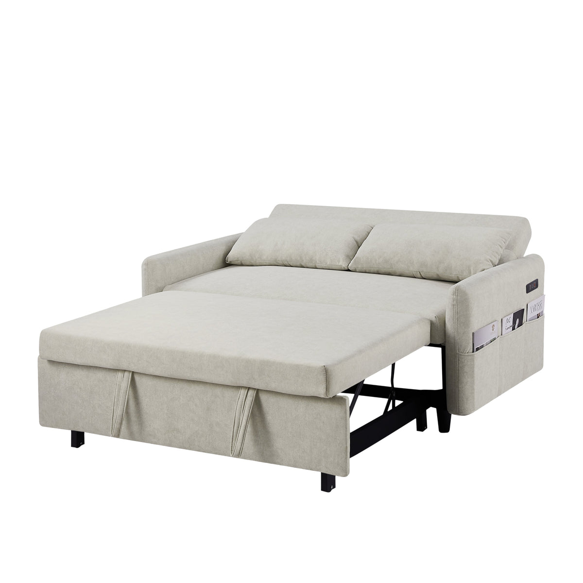 Beige 55.1-Inch Pull-Out Sleeper Loveseat with USB Charging