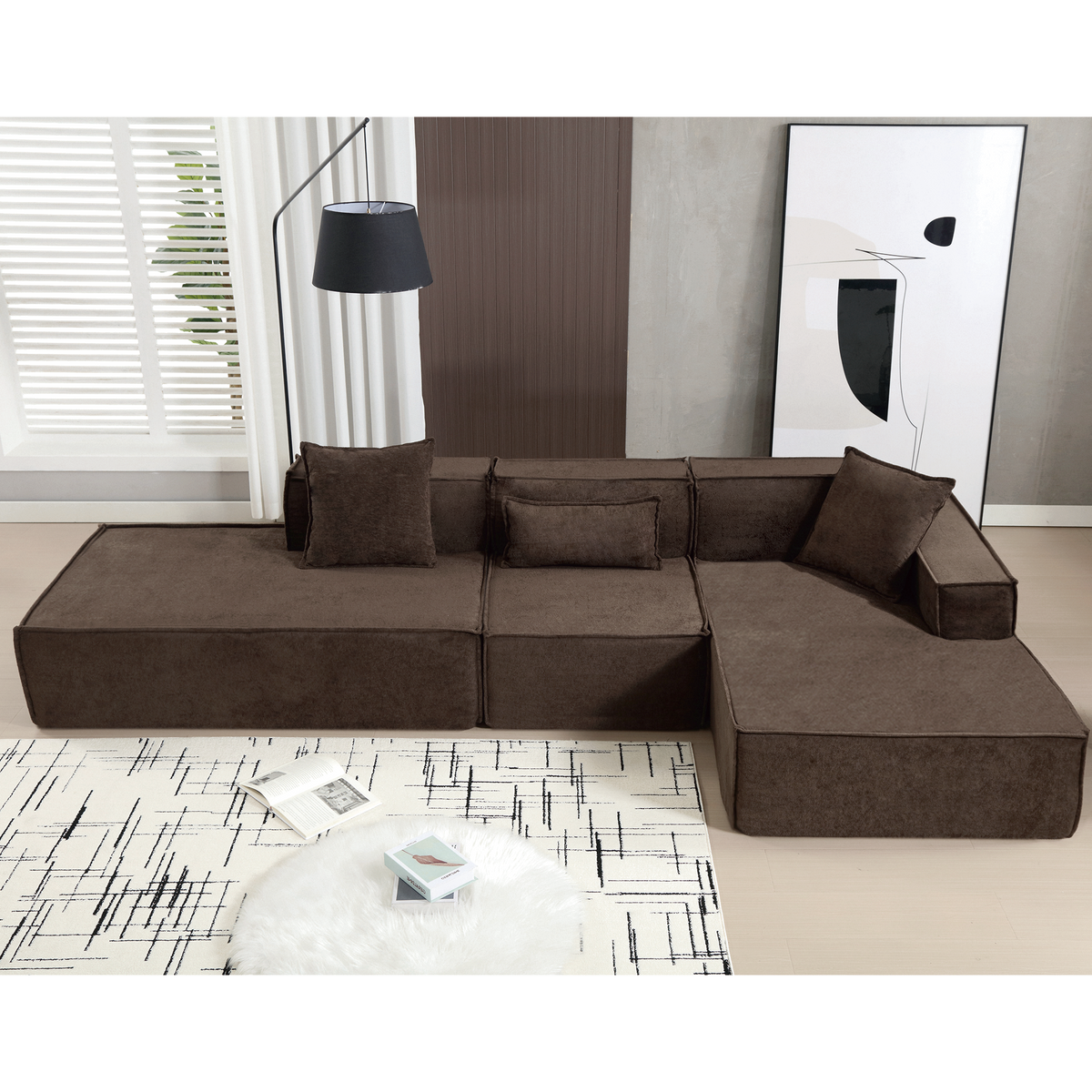 Dark Brown 3-Piece Modular Sectional Sofa – 129.5 in