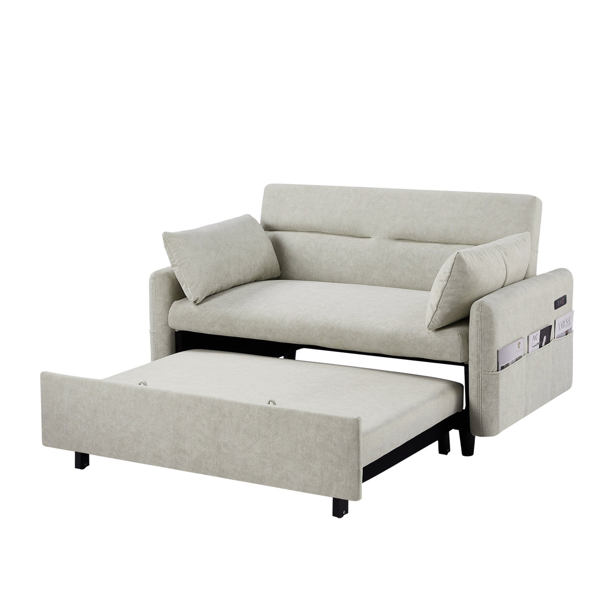 Beige 55.1-Inch Pull-Out Sleeper Loveseat with USB Charging