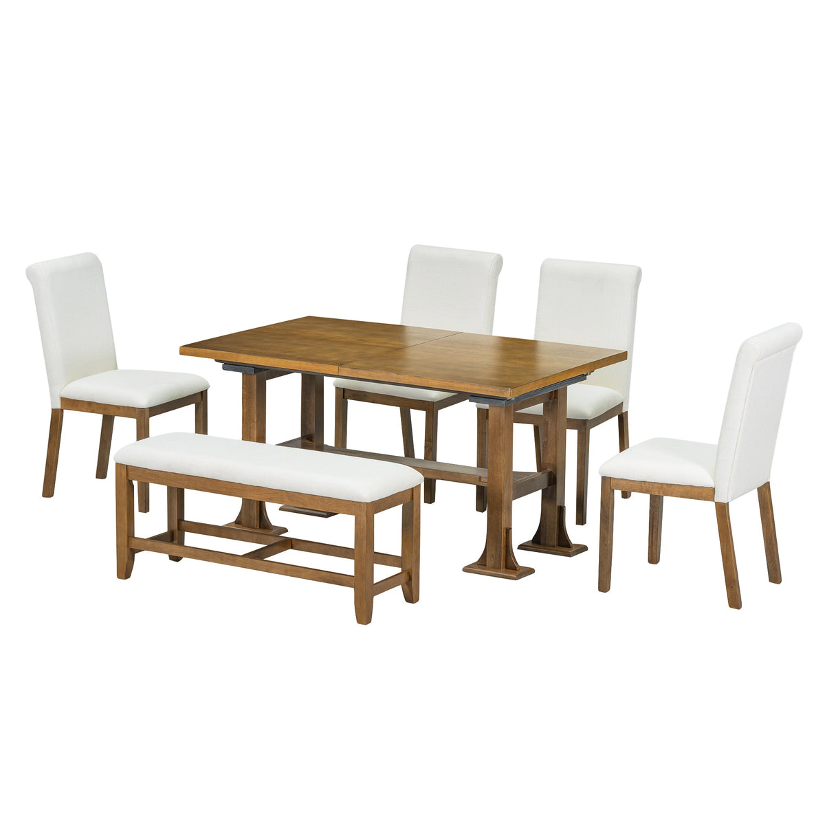 Farmhouse 76inch 6-Piece Extendable Dining Table Set Trestle Kitchen Table Set