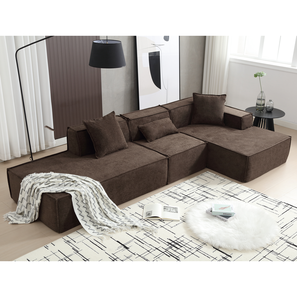 Dark Brown 3-Piece Modular Sectional Sofa – 129.5 in