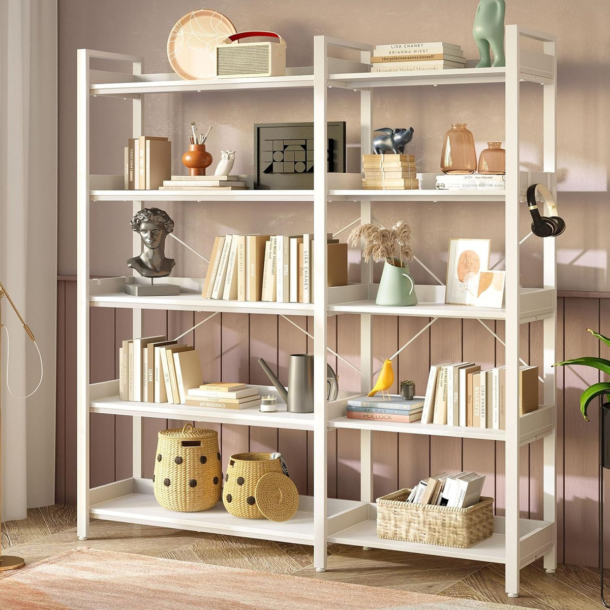 White Five Tier Corner Bookshelf Durable Construction