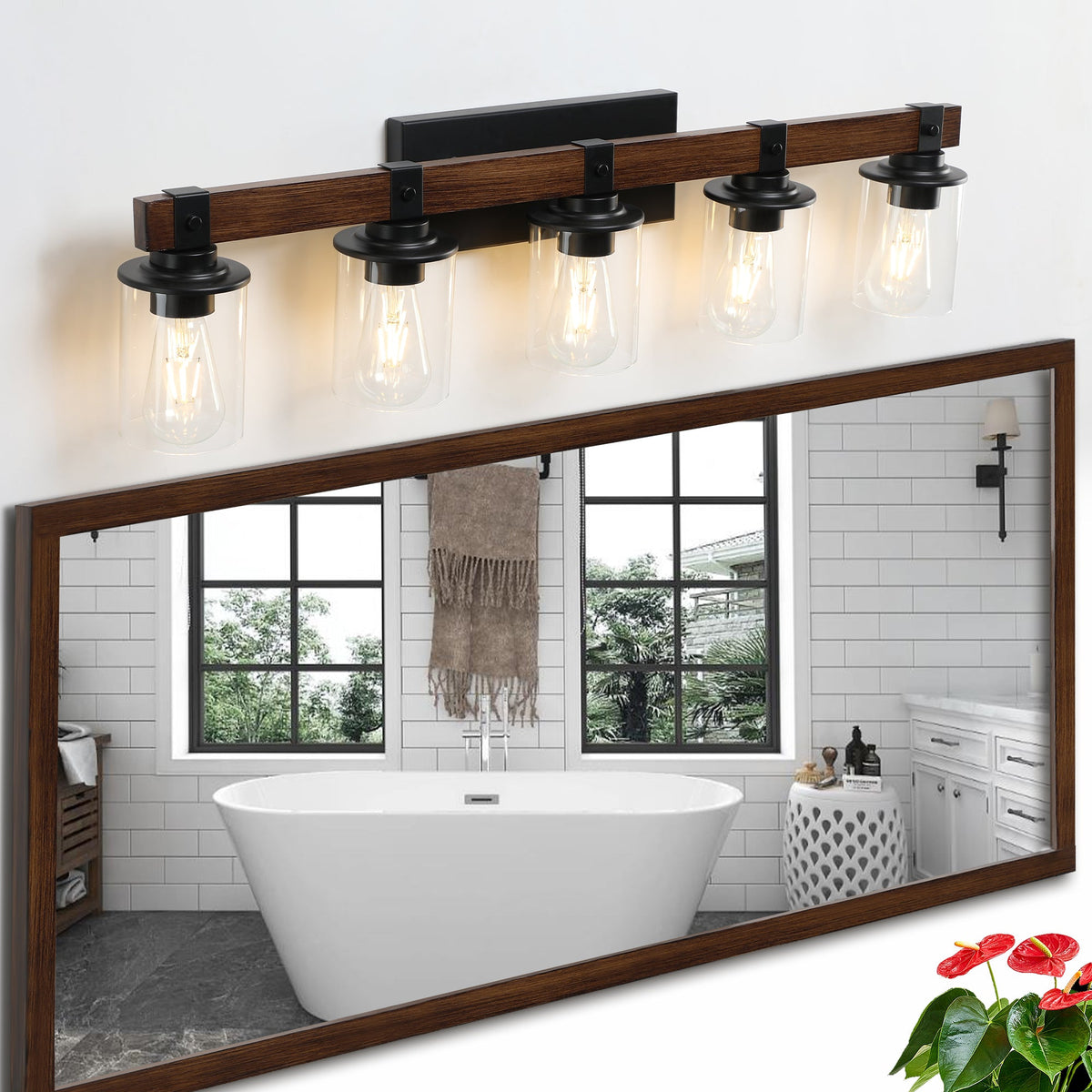 5-Lights Farmhouse Vanity Lights Fixture Rustic Bathroom Light Fixture