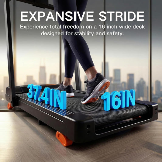 Treadmill in use with handrail up