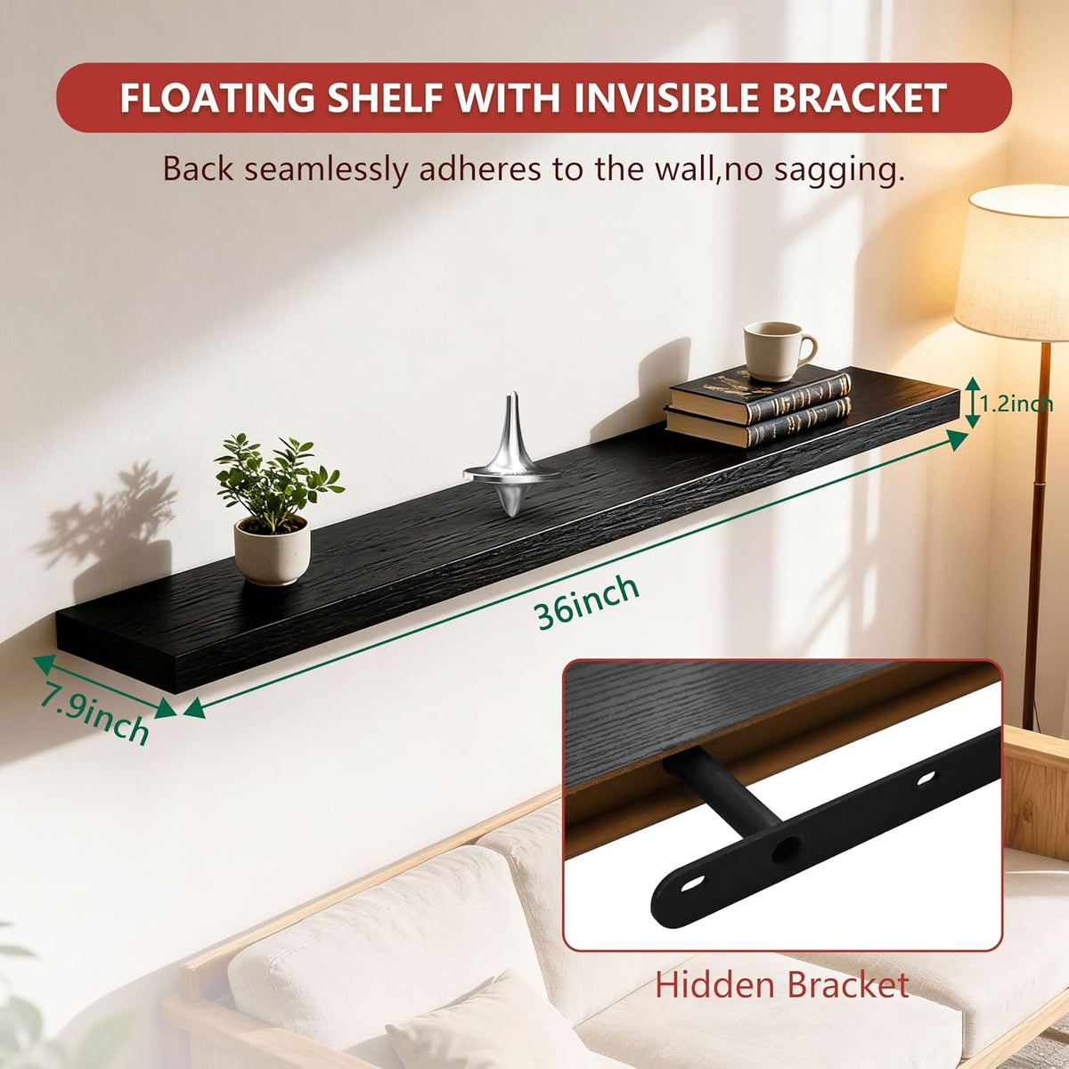 Floating shelves mounted on a wall