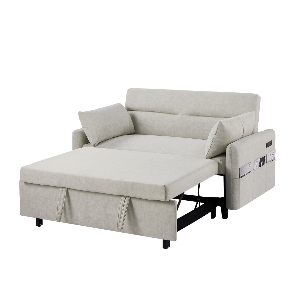 Beige 55.1-Inch Pull-Out Sleeper Loveseat with USB Charging