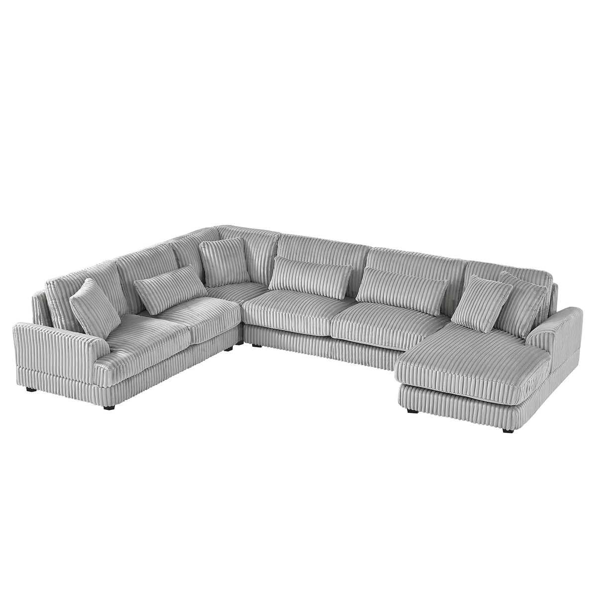 Gray Corduroy 129-Inch U-Shaped 5-Seat Sectional Sofa