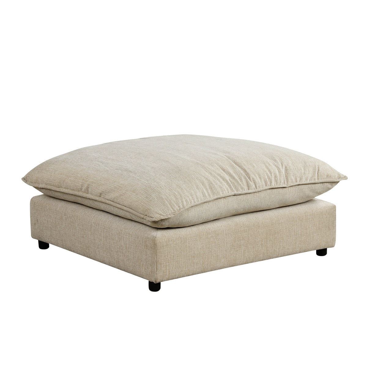 Beige Chenille 4-Seat Sectional Sofa with Ottoman & USB – 128 in
