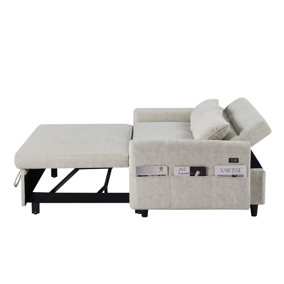 Beige 55.1-Inch Pull-Out Sleeper Loveseat with USB Charging