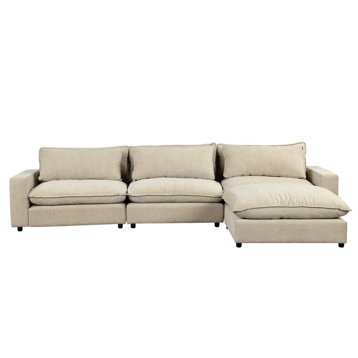 Beige Chenille 4-Seat Sectional Sofa with Ottoman & USB – 128 in