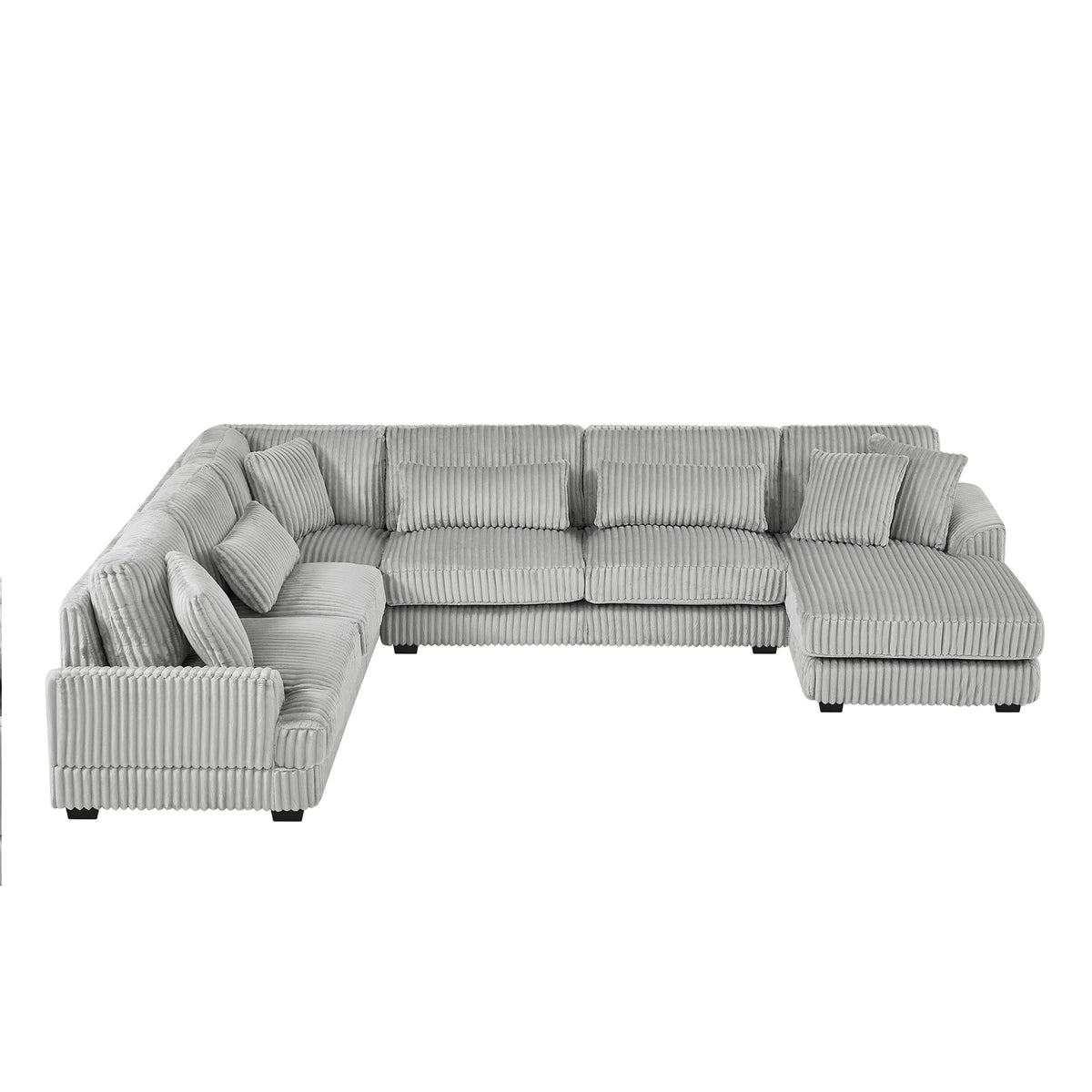 Gray Corduroy 129-Inch U-Shaped 5-Seat Sectional Sofa