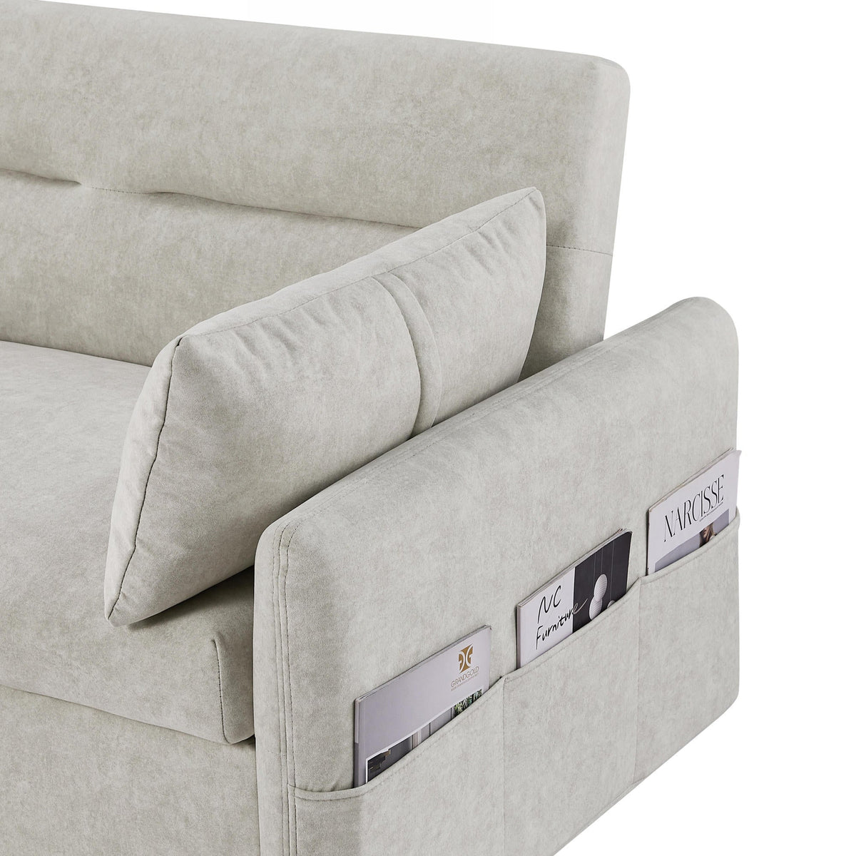Beige 55.1-Inch Pull-Out Sleeper Loveseat with USB Charging