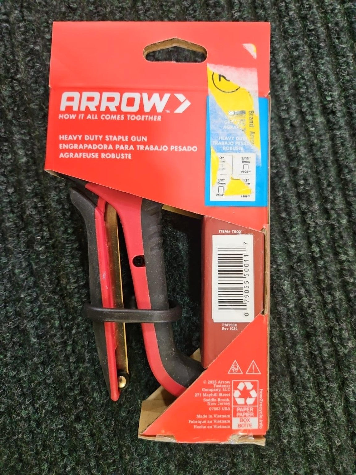 Arrow T50X heavy duty staple gun back packaging