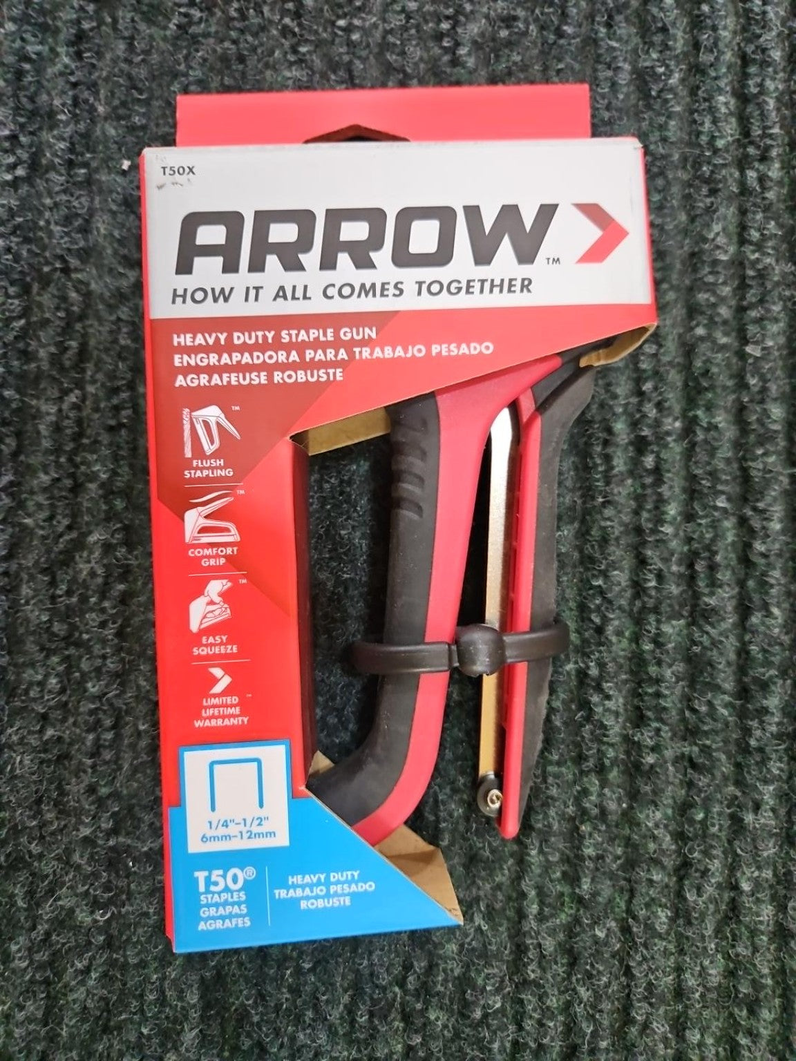 Arrow T50X heavy duty staple gun front packaging
